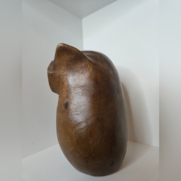 Hand-Carved Brown Wooden Owl Sculpture - Home Art Decor - Picture 4 of 7